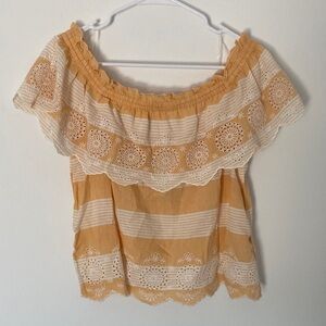 American Eagle Outfitters Orange and Cream Lace Blouse